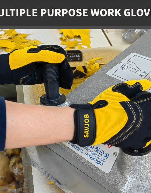 Load image into Gallery viewer, SAVJOB Women's Light-Duty Work Gloves Faux Leather Yellow Size Small
