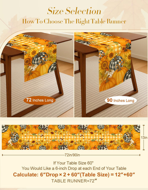 Load image into Gallery viewer, Miss Adola Pumpkin Plaid Fall Table Runner 13x72 Sunflower Decor
