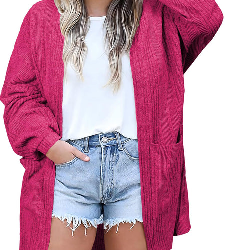 Eytino Women's Plus Size Cardigan Long Sleeve Waffle Knit Coral Paradise Size 1X