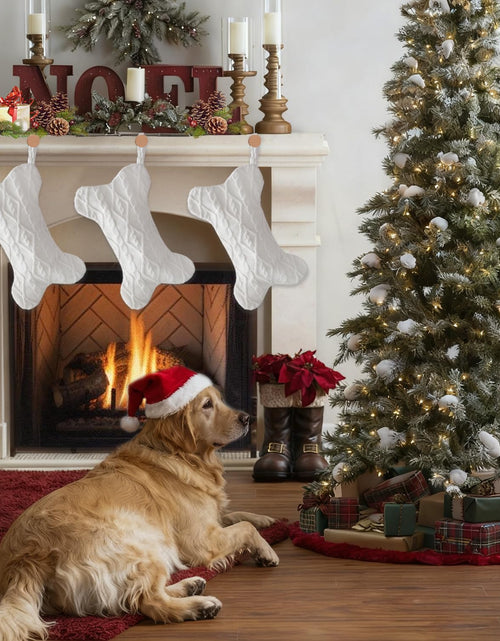Load image into Gallery viewer, Mayler Yee Dog Christmas Stocking White Knit Bone Shape 16.7x9.6 Inch
