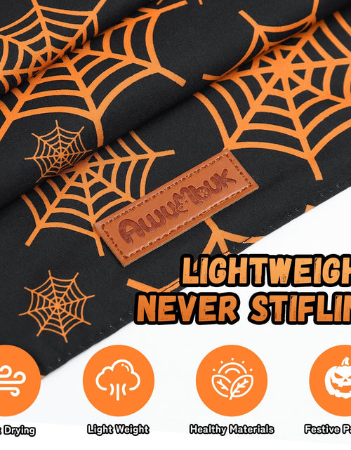 Load image into Gallery viewer, Awumbuk Halloween Dog Bandanas 2 Pack Reversible Pumpkin Spider Web Black

