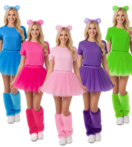 Syhood 4 Pc Bear Costume Set Women Brown T Shirt Tutu Skirt Leg Warmers