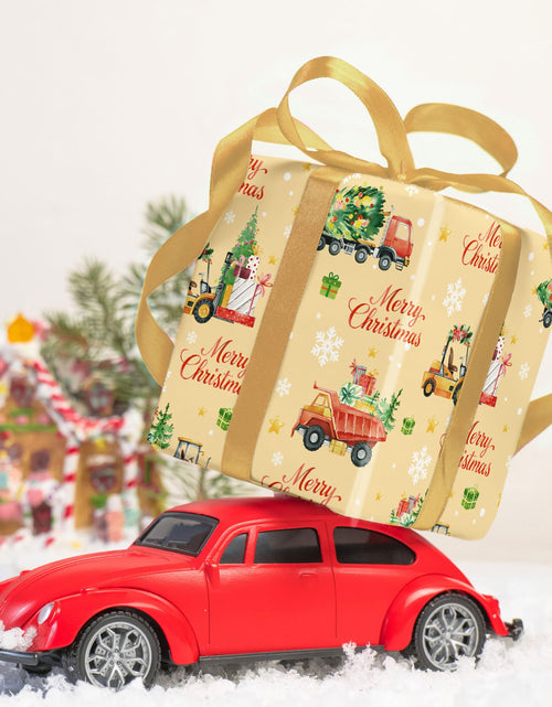 Load image into Gallery viewer, WRAPLULU Christmas Truck Wrapping Paper 4 Jumbo Sheets 28x40in Yellow
