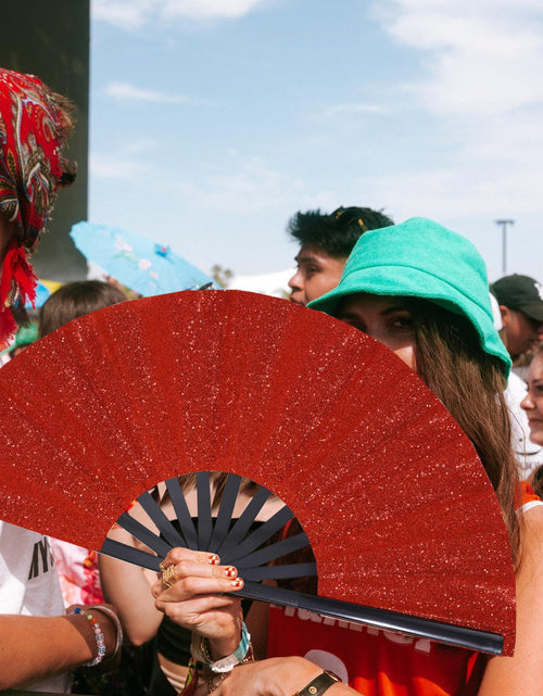 Load image into Gallery viewer, GeGeYa Large Folding Hand Fan Red Glitter for Dance Party Outdoor Decor
