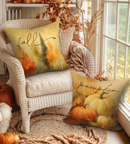 Benjia 20x20 Throw Pillow Covers Set of 4 Watercolor Forest Pumpkin Autumn