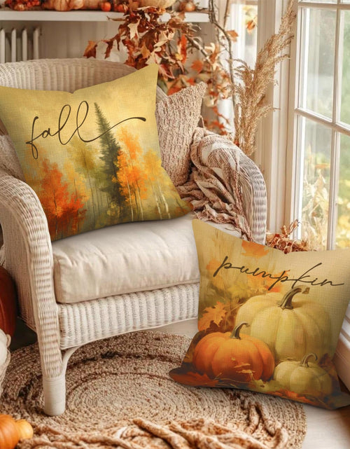 Load image into Gallery viewer, Benjia 20x20 Throw Pillow Covers Set of 4 Watercolor Forest Pumpkin Autumn
