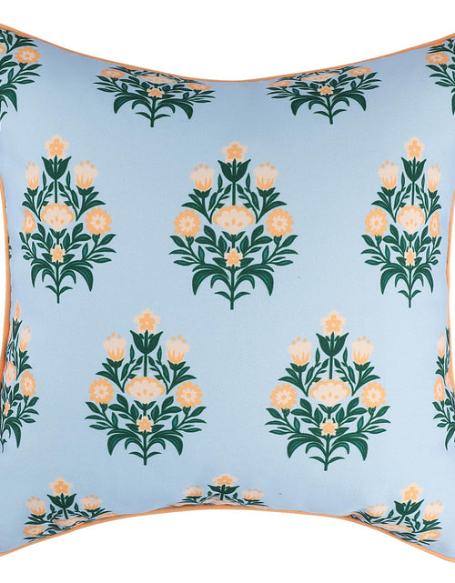Load image into Gallery viewer, TIDEVERA Throw Pillow Cover Water Repellent Baby Blue Orange Floral 18x18
