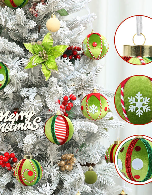 Load image into Gallery viewer, SUPREME XMAS 12 Pcs Velvet Christmas Ornaments Set 80mm Green Red White
