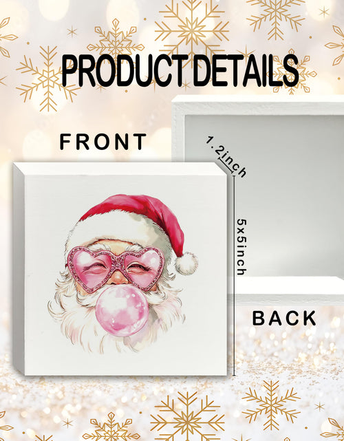 Load image into Gallery viewer, XUNLURY Santa Wooden Box Sign Pink Christmas Decor 5x5 Inch
