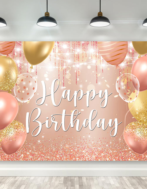 Load image into Gallery viewer, Riyidecor Happy Birthday Backdrop Champagne Pink Gold Balloons 7x5ft Polyester
