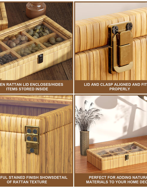 Load image into Gallery viewer, Fllamo Rattan Storage Box with Lid 6 Compartments Brown 11.8x7.8x3in
