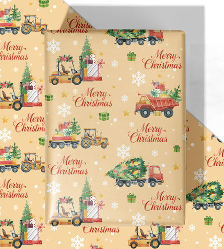 WRAPLULU Christmas Truck Wrapping Paper 4 Jumbo Sheets 28x40in Yellow