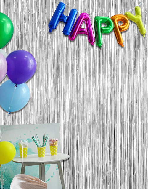 Load image into Gallery viewer, ZATAYE 2 Pack Tinsel Backdrop 3.28x7.05 FT Silver Metallic Foil Curtains
