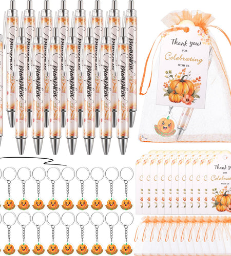 AmazingSpark 36 Sets Fall Baby Shower Favors Pumpkin Pens Keychains Orange