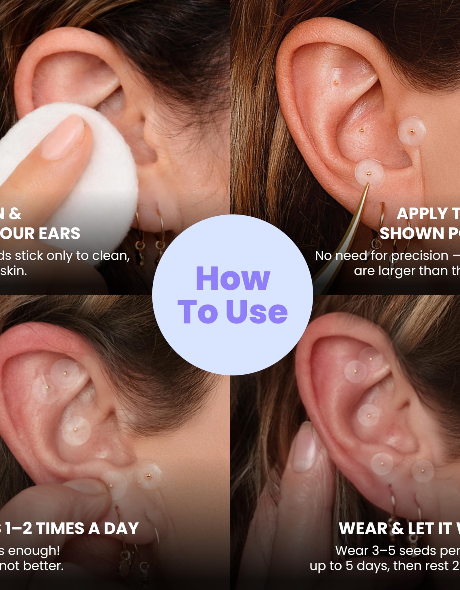 CalmPops Acupressure Ear Seeds Kit 24K Gold Plated 60 Units Immune Digestive