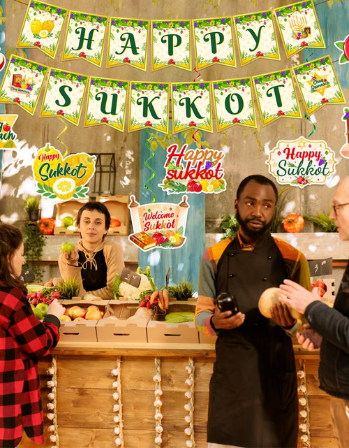Load image into Gallery viewer, Sukkot Decorations Hanging Swirls Happy Sukkot Banner Ceiling Decor
