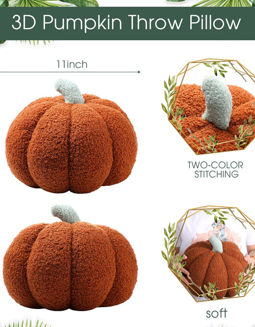 Load image into Gallery viewer, Queekay 2 Pc Pumpkin Plush Pillow 11x9.5in Brown Fall Thanksgiving Decor

