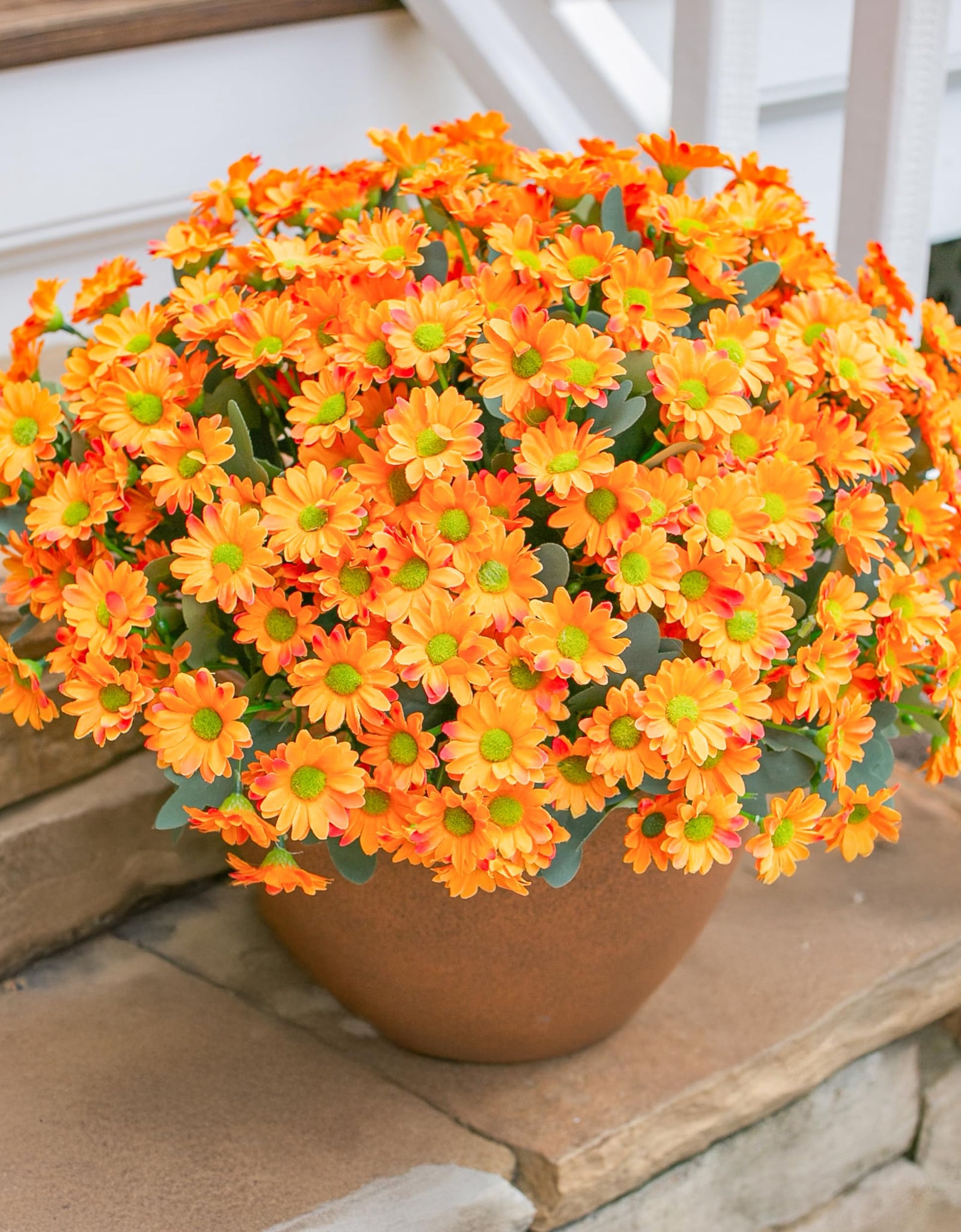INSPRING Daisy Artificial Outdoor Silk Flowers 6 Bundles Orange UV Resistant
