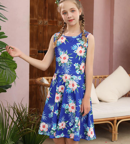 Ahegao Hawaiian Flower Girls Dress Lace 3D Flower Blue Pink Green Size 10