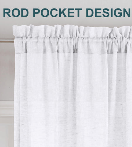 Turquoize Linen Sheer Rod Pocket Curtains 52x63in Set of 2 Pure White