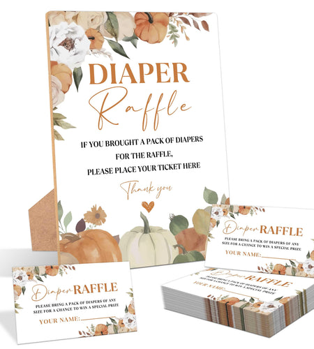 Serach Little Pumpkin Baby Shower Diaper Raffle Sign with Stand & 50 Tickets