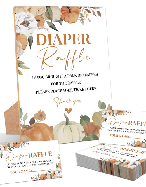 Load image into Gallery viewer, Serach Little Pumpkin Baby Shower Diaper Raffle Sign with Stand &amp; 50 Tickets
