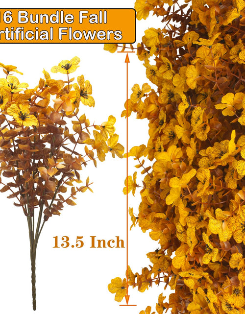 Load image into Gallery viewer, Grunyia 16 Bundles Artificial Fall Mums UV Resistant Silk Plants 13.5in Yellow
