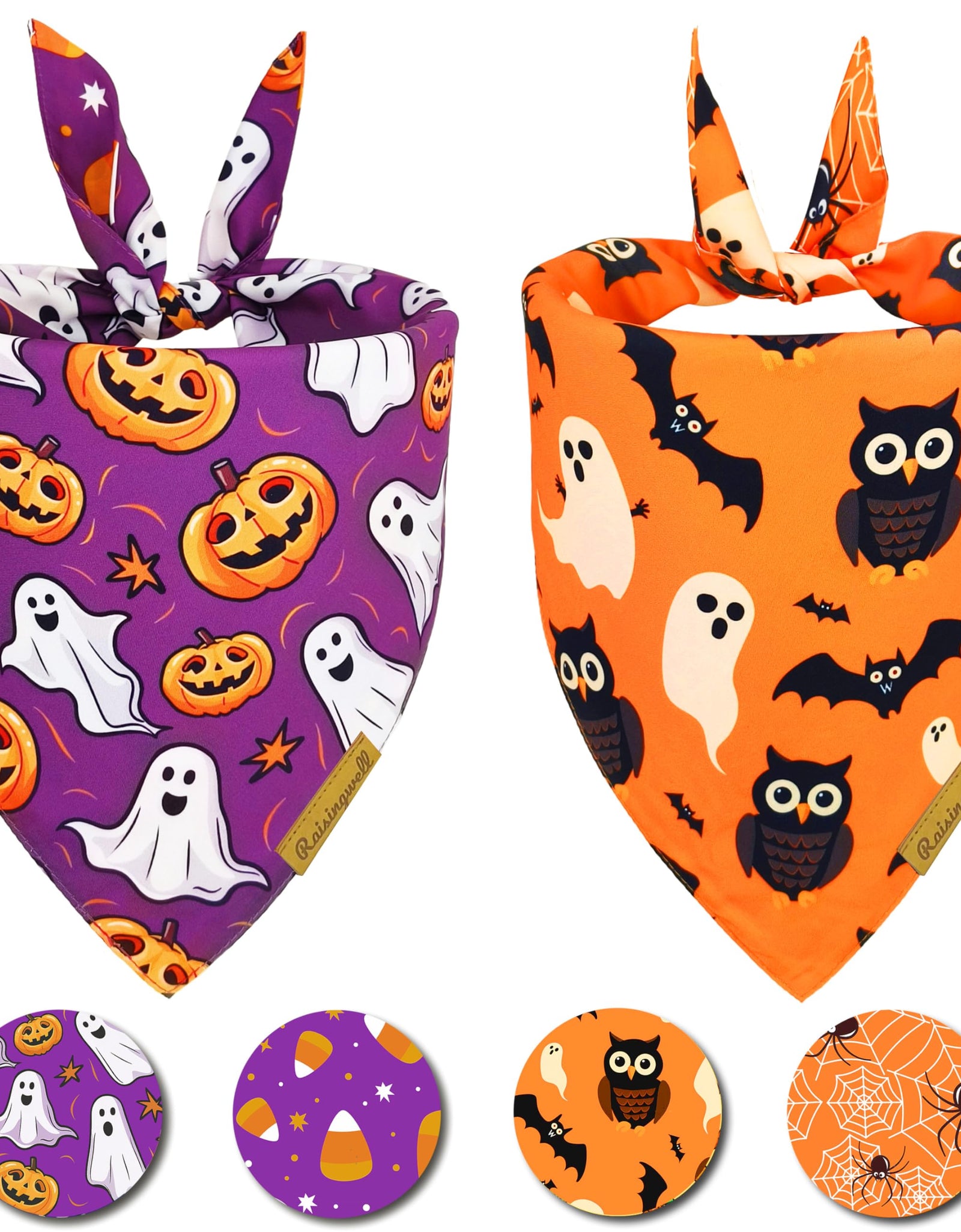 Raisingwell Dog Bandana Halloween N.Helloween 1 Pack Size Large