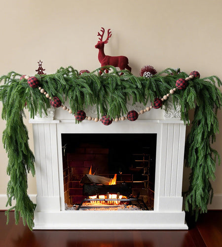 Gixie Home 2Pcs 6Ft Artificial Norfolk Pine Garland Green Plastic