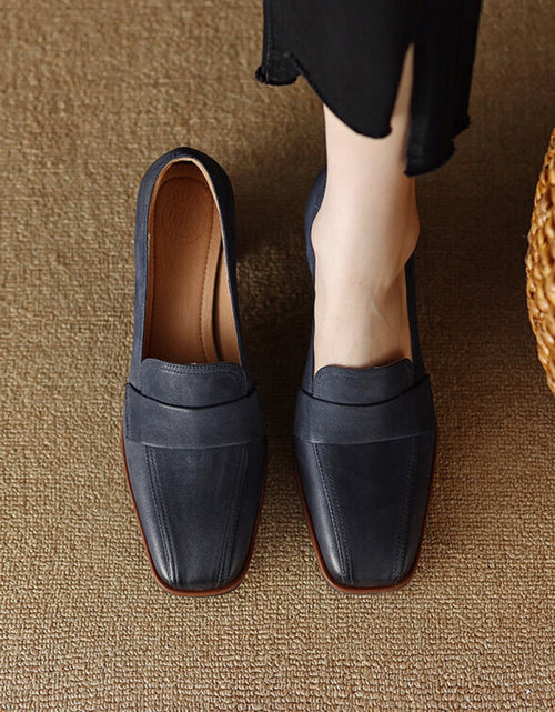 Load image into Gallery viewer, Women's Sheepskin Square Toe Chunky Heel Pumps – Retro High Heel Dress Shoes
