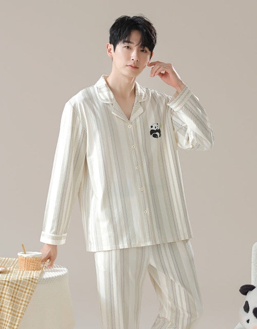 Load image into Gallery viewer, Pure cotton couple pajamas women's spring and autumn men's home suit set
