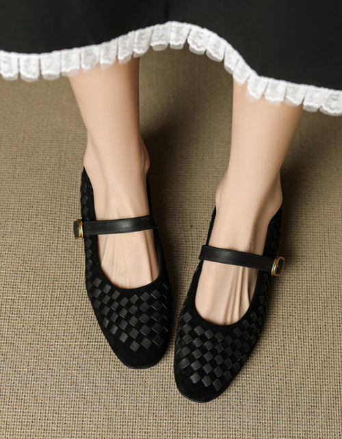 Load image into Gallery viewer, Women's Sheepskin Mary Jane Shoes – Single Strap Round Toe Flat Leather Shoes

