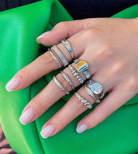 Vintage Irregular Gear Ring Versatile Diamond Set with Metallic Geometric Rings