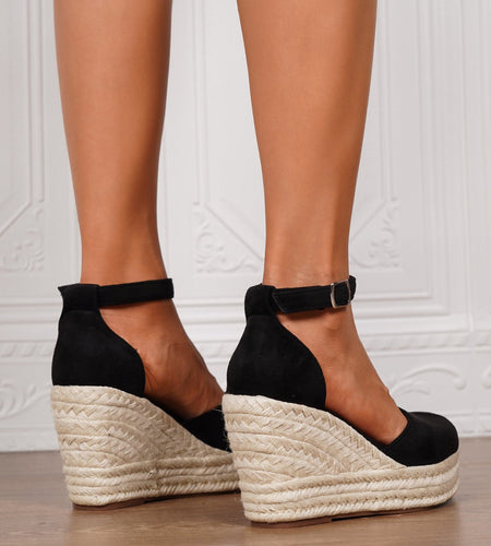 Platform Espadrille Sandals With Ankle Strap – Women's Chunky Heel Buckle Sandals