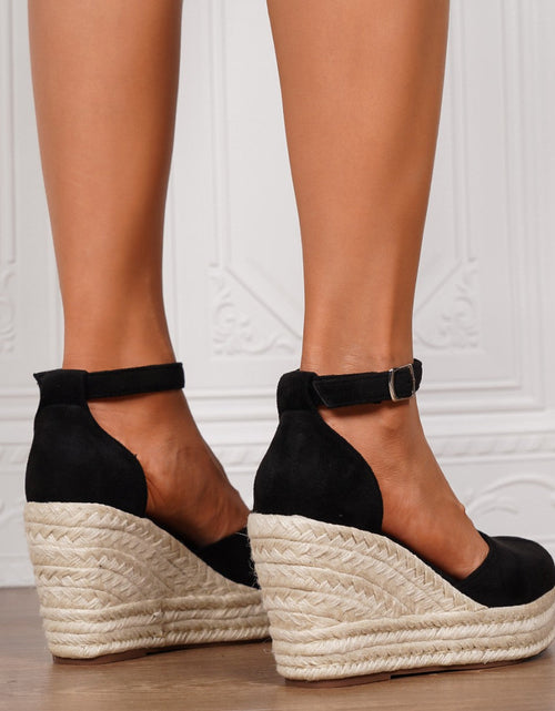 Load image into Gallery viewer, Platform Espadrille Sandals With Ankle Strap – Women's Chunky Heel Buckle Sandals
