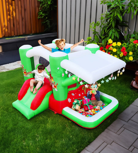 Christmas Jump 'n Slide Inflatable Bouncer for Kids Complete Setup with Blower - 80" x 91" Play Area - 55" Tall