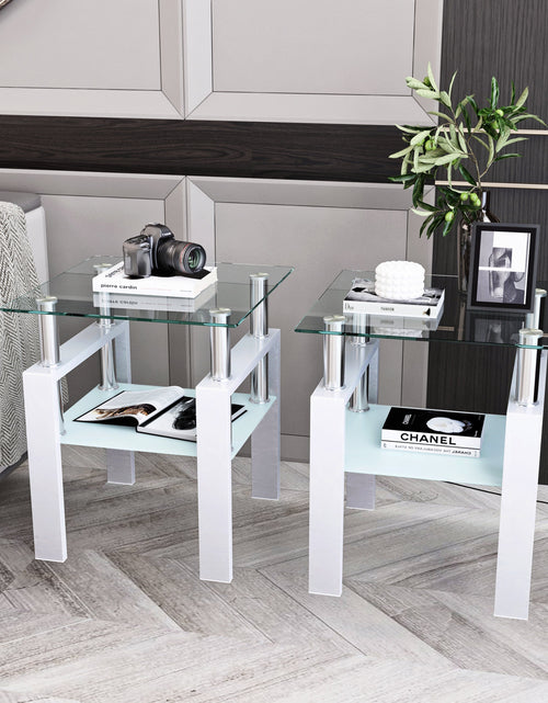 Load image into Gallery viewer, Set of 2, Modern Tempered Glass Tea Table Coffee Table End Table, Square Table for Living Room, Transparent/White
