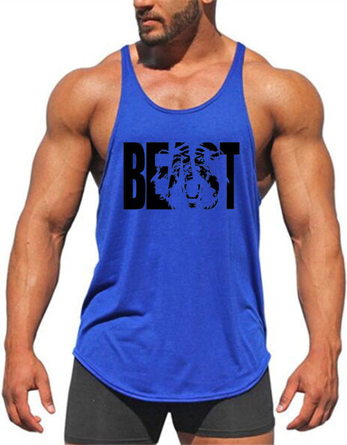 Load image into Gallery viewer, Letter printed men's fitness sports vest slim shoulder strap I-shaped vest cotton
