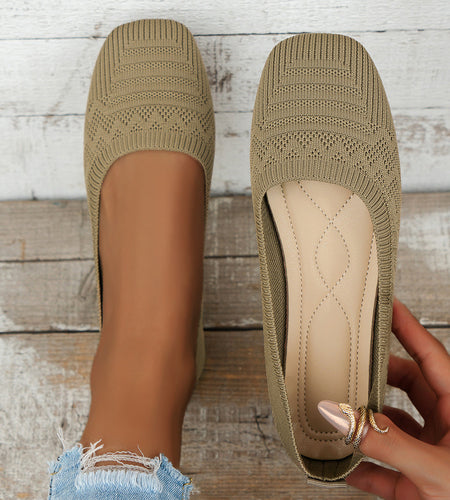 Women’s Knitted Plus Size Flying Woven Breathable One-Pedal Shoes