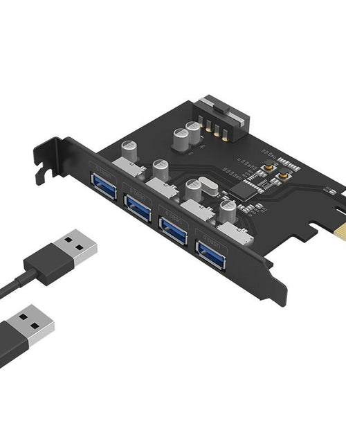 Load image into Gallery viewer, ORICO PCI-E PCI E Express Riser Card USB3.0 HUB 4 USB Ports Gigabit Ethernet Adapter with 15Pin Power Supply PCI-E Extender Card

