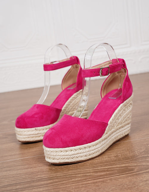 Load image into Gallery viewer, Platform Espadrille Sandals With Ankle Strap – Women's Chunky Heel Buckle Sandals
