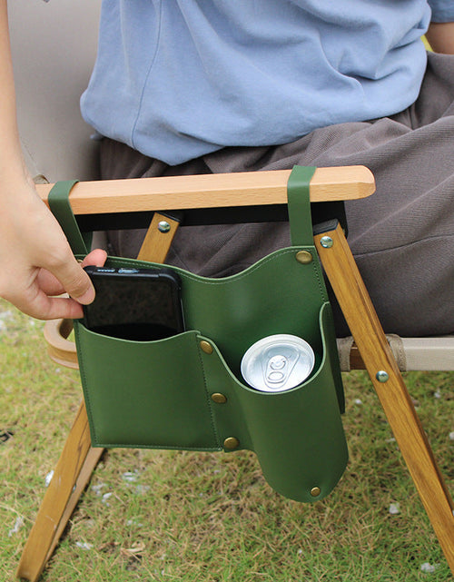 Load image into Gallery viewer, Camping chair leather storage bag mobile phone beer beverage storage bag outdoor chair side bag miscellaneous storage
