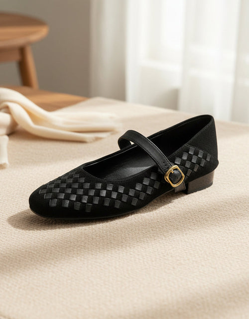 Load image into Gallery viewer, Women's Sheepskin Mary Jane Shoes – Single Strap Round Toe Flat Leather Shoes
