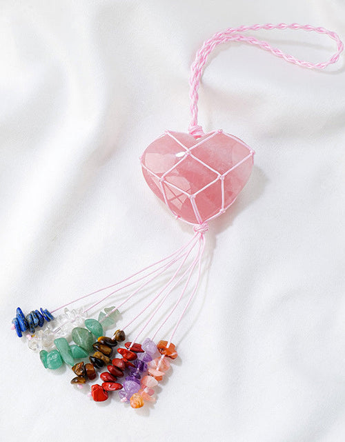 Load image into Gallery viewer, Pink Crystal Love Pendant Pink Crystal Original Stone Heart shaped Peach Heart Colorful Crushed Stone Tassel Pendant
