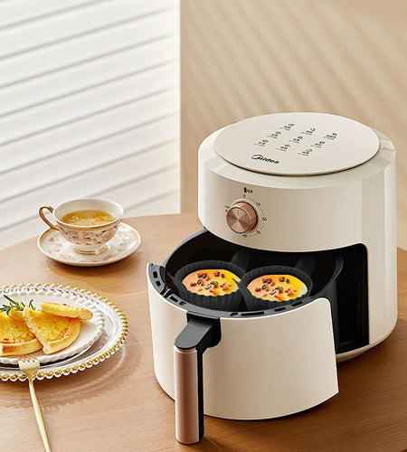 4-6 reusable silicone air fryer liners & baking cups – non-stick kitchen tools for eggs, cakes, meatballs.