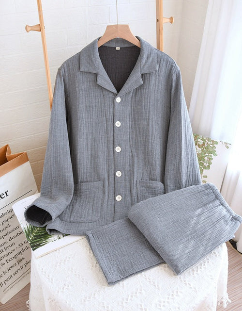 Load image into Gallery viewer, Women's sleepwear made of pure cotton with four layers of gauze, suitable for couples in spring, autumn, and winter. Men's casual plus size set
