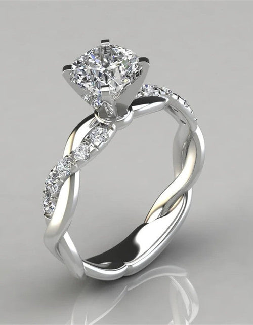 Load image into Gallery viewer, European and American jewelry 18k rose gold plated two-tone princess square diamond ring cross twist diamond ring
