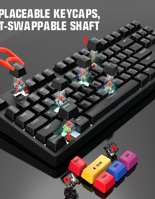 Load image into Gallery viewer, 87 key wired mechanical gaming keyboard with red axis for esports and office use, with over 20 types of white light insertable shafts
