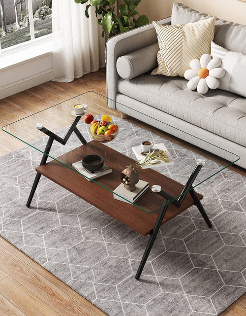 Load image into Gallery viewer, Rectangle Coffee Table with Tempered Glass top and Black Metal Legs, Modern Table for Living Room , Transparent Glass
