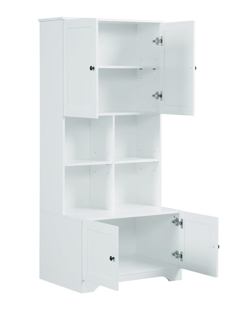 Load image into Gallery viewer, Bathroom storage cabinet, 4-door independent cabinet, adjustable shelf, open multi-layer shelf, white
